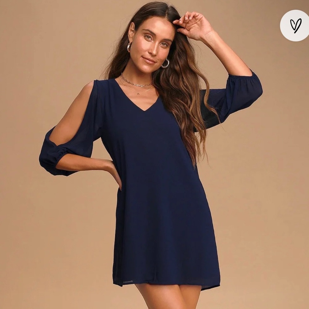 Lulu’s Shifting Dears Navy Blue Long Sleeve Dress